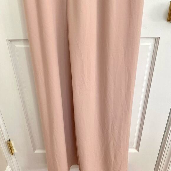 HALSTON HERITAGE Nude Beige Blush Pink Ruffle Sleeveless Formal Evening Jumpsuit - Picture 12 of 13